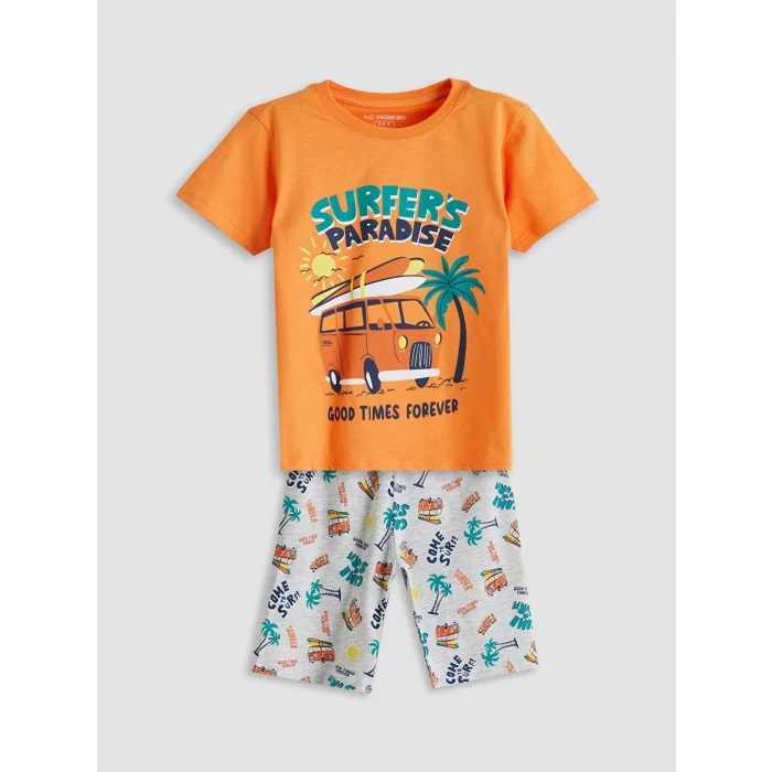 LCW Kids Turuncu Baskılı Erkek Çocuk Tişört ve Şort 2li