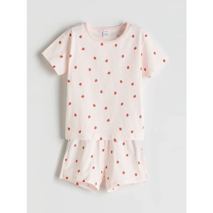 LCW baby Pembe Çilek Baskılı Kız Bebek Tişört ve Şort 2li