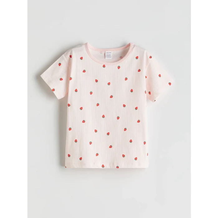 LCW baby Pembe Çilek Baskılı Kız Bebek Tişört ve Şort 2li