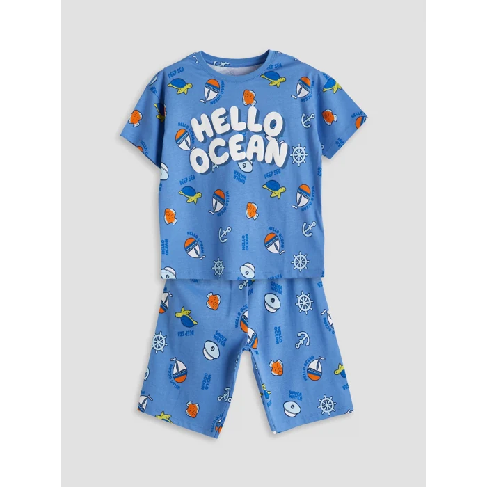 LCW Kids Mavi Baskılı Erkek Çocuk Şortlu Pijama Takımı