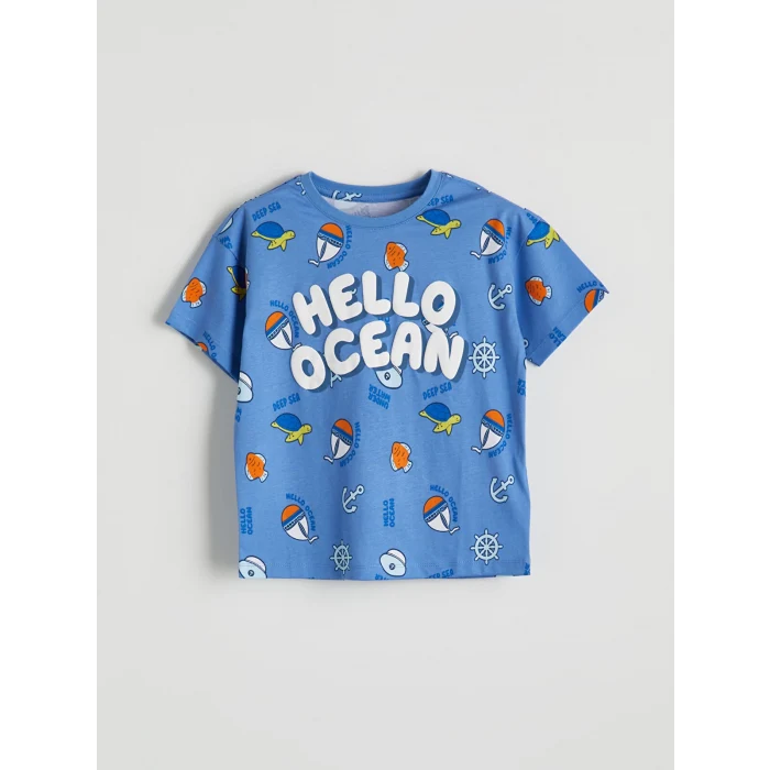 LCW Kids Mavi Baskılı Erkek Çocuk Şortlu Pijama Takımı