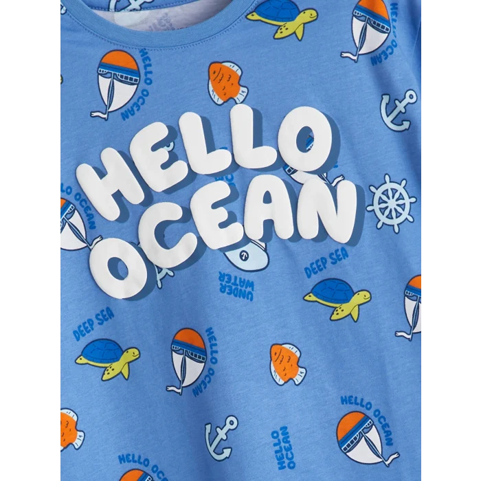 LCW Kids Mavi Baskılı Erkek Çocuk Şortlu Pijama Takımı