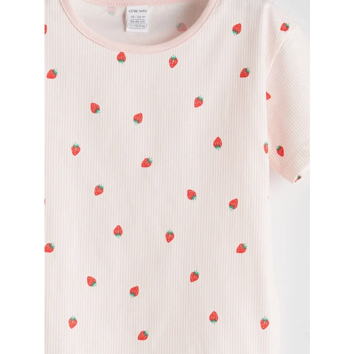 LCW baby Pembe Çilek Baskılı Kız Bebek Tişört ve Şort 2li