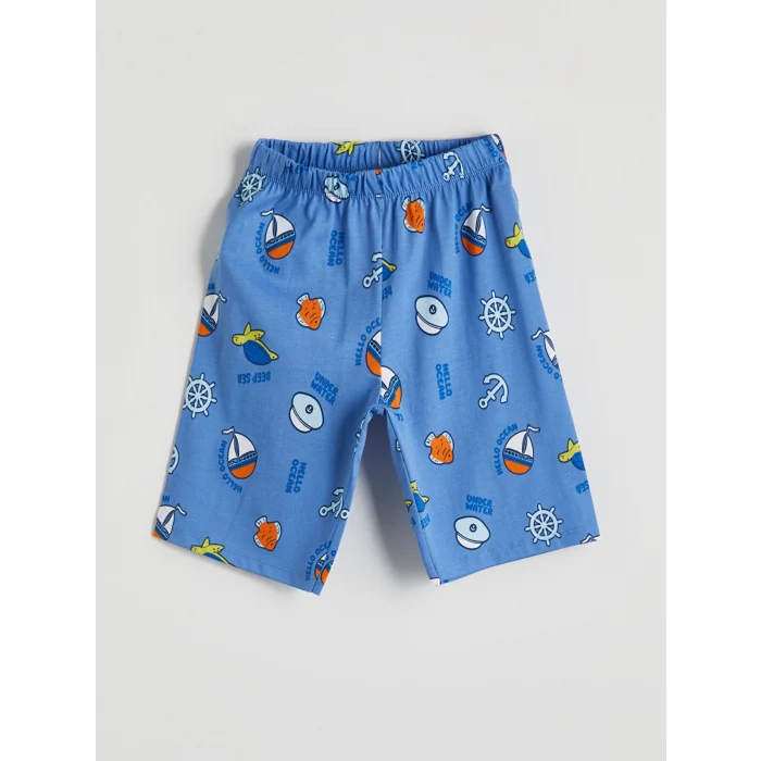 LCW Kids Mavi Baskılı Erkek Çocuk Şortlu Pijama Takımı