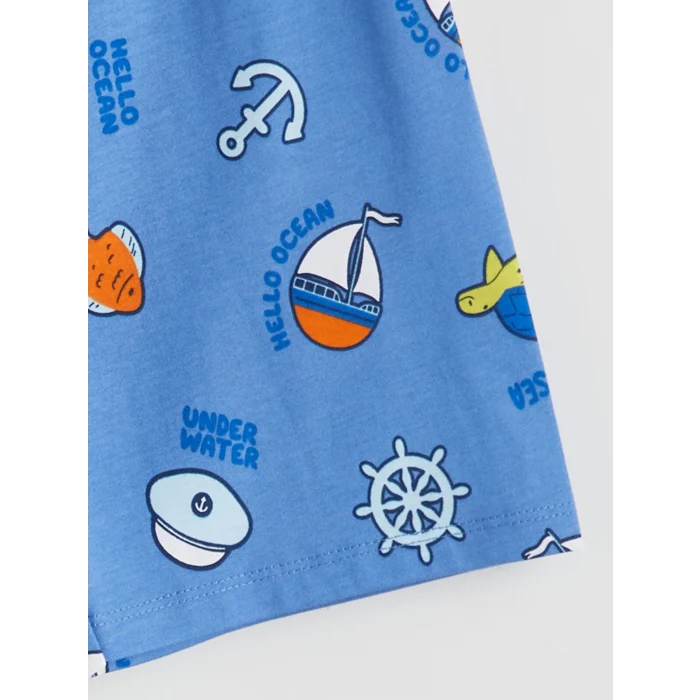 LCW Kids Mavi Baskılı Erkek Çocuk Şortlu Pijama Takımı