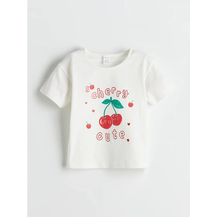 LCW baby Ekru Kiraz Baskılı Kız Bebek Tişört ve Şort 2li