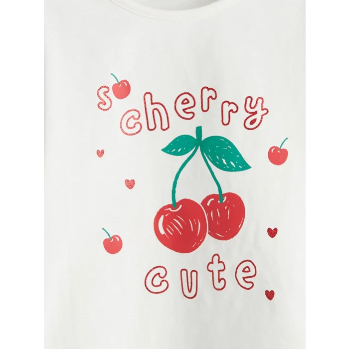 LCW baby Ekru Kiraz Baskılı Kız Bebek Tişört ve Şort 2li