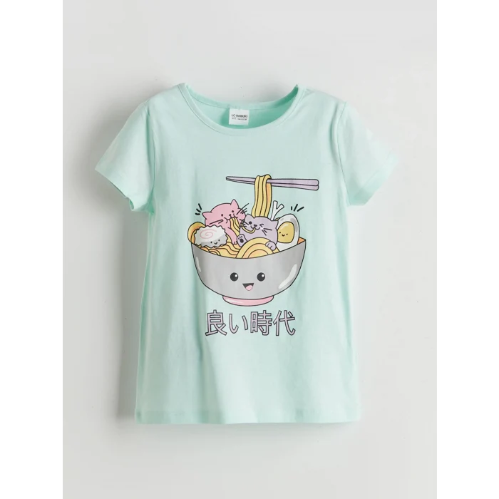 LCW Kids Turkuaz Baskılı Kız Çocuk Şortlu Pijama Takım