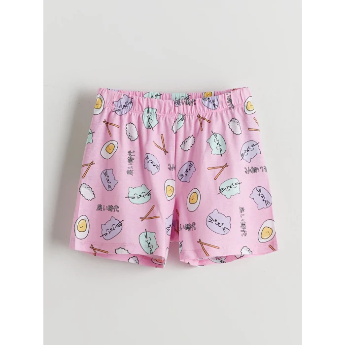 LCW Kids Turkuaz Baskılı Kız Çocuk Şortlu Pijama Takım