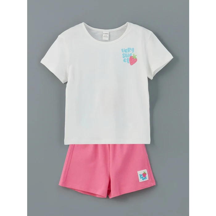 LCW Kids Beyaz Bisiklet Yaka Kız Bebek Tişört ve Şort 2li