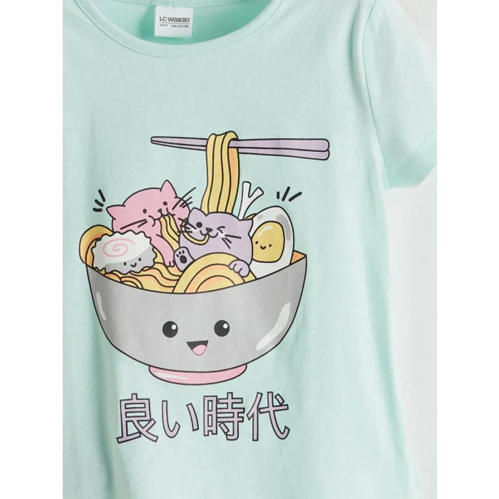 LCW Kids Turkuaz Baskılı Kız Çocuk Şortlu Pijama Takım