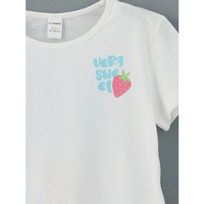 LCW Kids Beyaz Bisiklet Yaka Kız Bebek Tişört ve Şort 2li