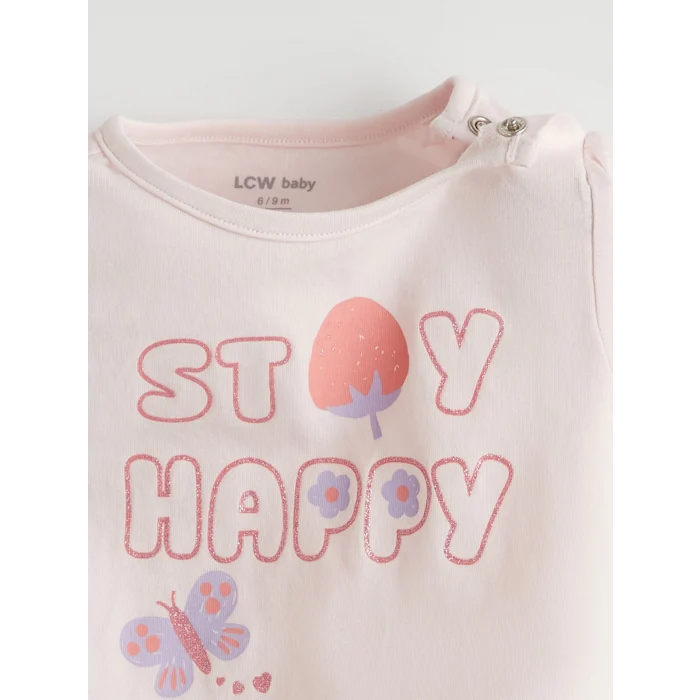 LCW baby Pembe Kız Bebek Baskılı Tişört ve Kapri Tayt 2li