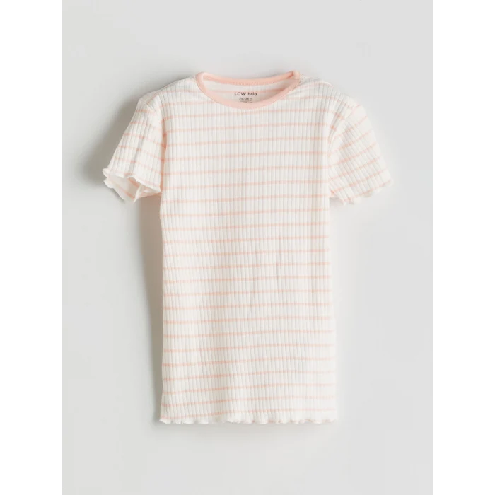 LCW baby Ekru Çizgili Kız Bebek Şortlu Pijama Takım