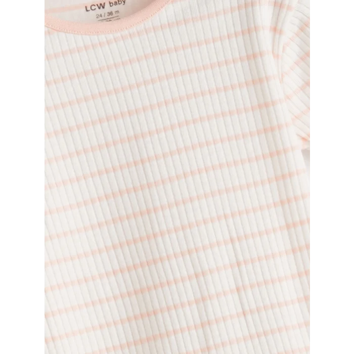 LCW baby Ekru Çizgili Kız Bebek Şortlu Pijama Takım