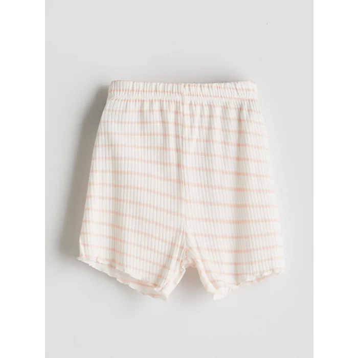 LCW baby Ekru Çizgili Kız Bebek Şortlu Pijama Takım