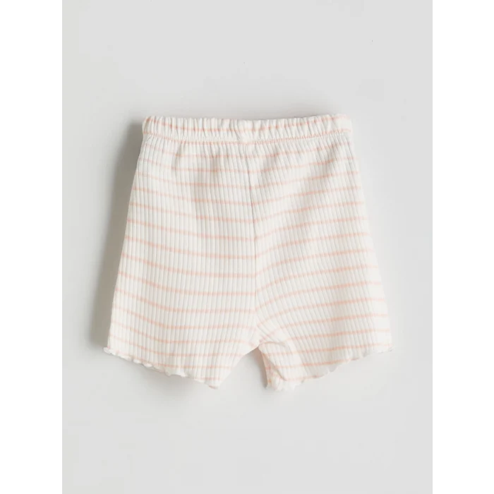 LCW baby Ekru Çizgili Kız Bebek Şortlu Pijama Takım