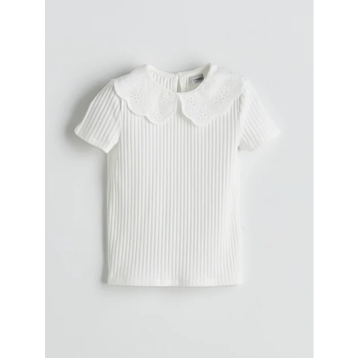 LCW Kids Ekru Bebe Yaka Kız Çocuk Tişört