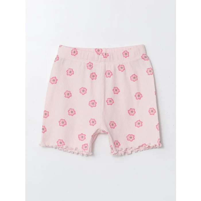 LCW baby Pembe Bisiklet Yaka Kız Bebek Şortlu Pijama Takımı