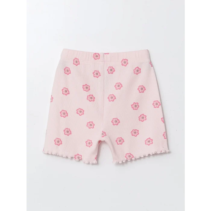 LCW baby Pembe Bisiklet Yaka Kız Bebek Şortlu Pijama Takımı
