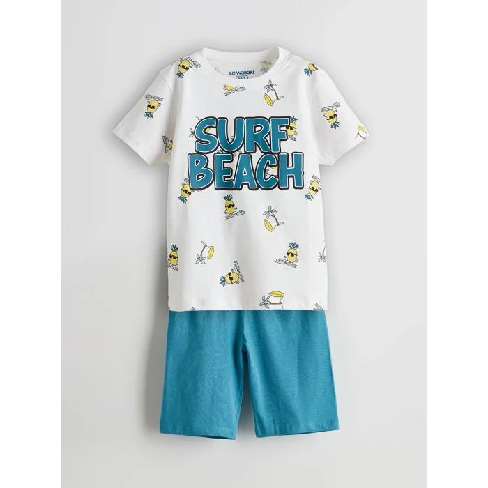 LCW Kids Beyaz Ananas Baskılı Erkek Çocuk Şortlu Pijama Takım