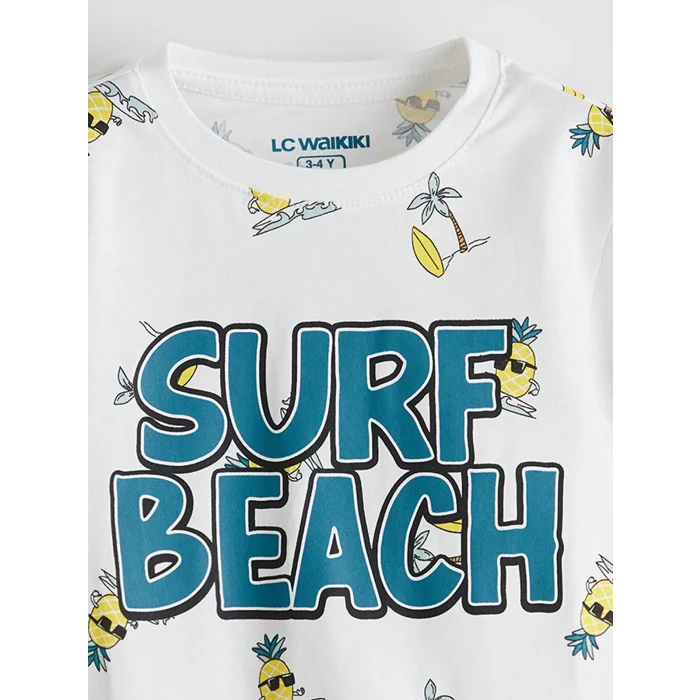 LCW Kids Beyaz Ananas Baskılı Erkek Çocuk Şortlu Pijama Takım