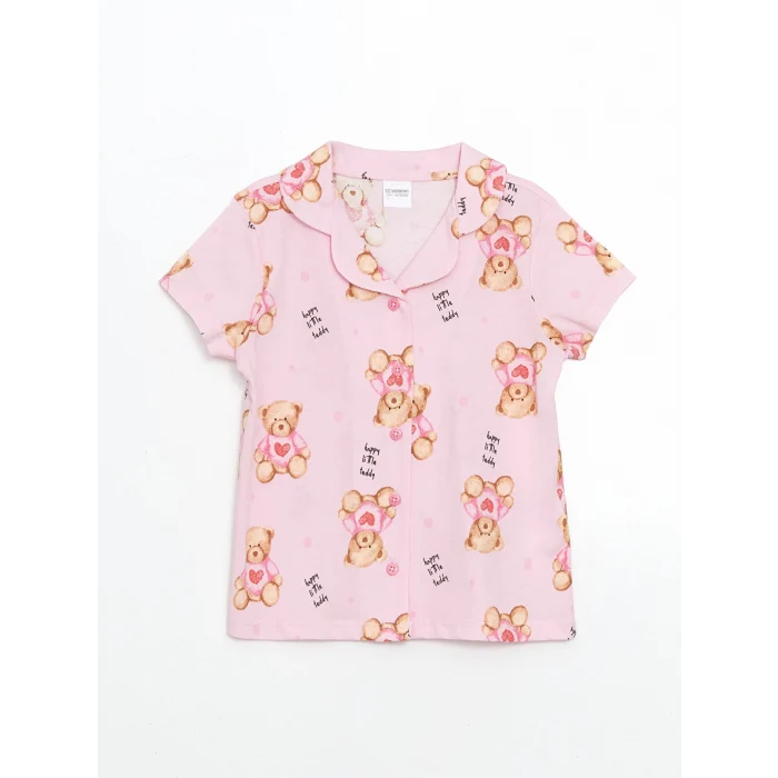 LCW Kids Pembe Gömlek Yaka Kız Çocuk Şortlu Pijama Takımı