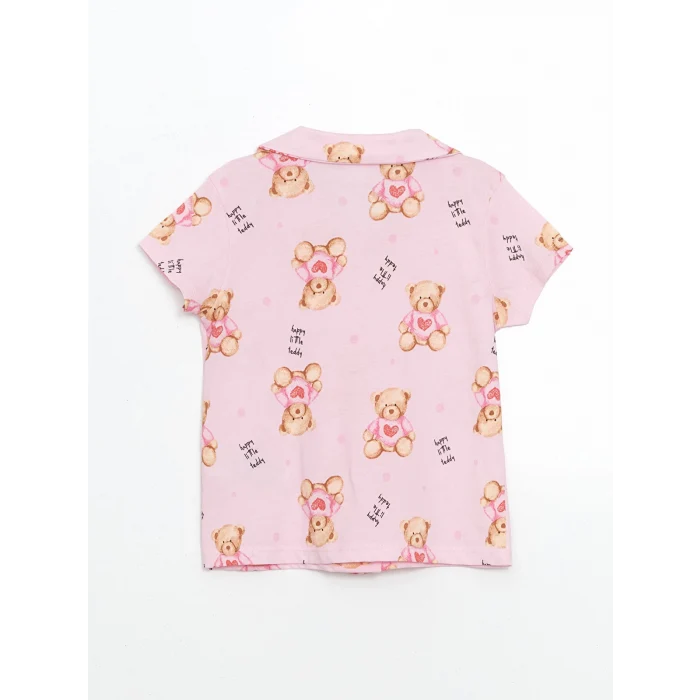 LCW Kids Pembe Gömlek Yaka Kız Çocuk Şortlu Pijama Takımı