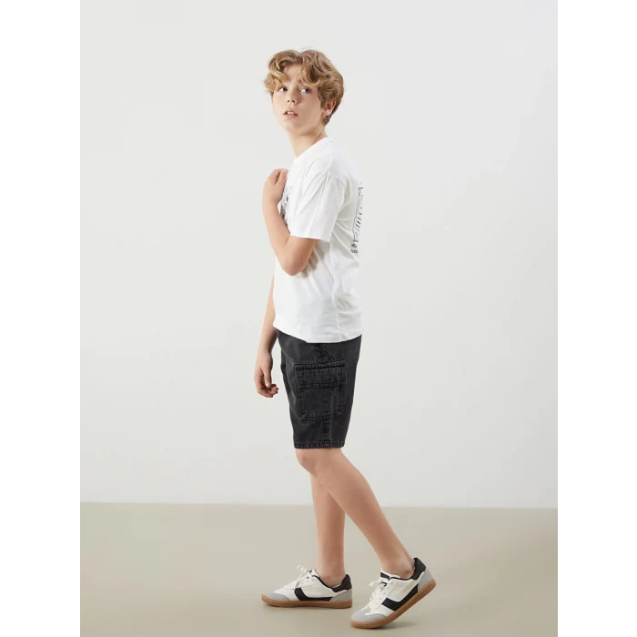 LCW Kids Ekru Bisiklet Yaka Nostaljik Maymun Baskılı Erkek Çocuk Tişört