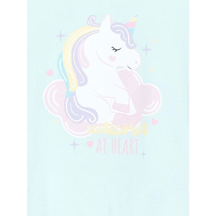 LCW Kids Turkuaz Bisiklet Yaka Baskılı Kız Çocuk Pijama Takımı