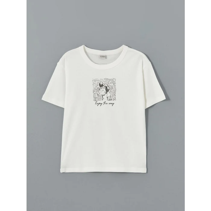 LCW Kids Ekru Bisiklet Yaka Nostaljik Maymun Baskılı Erkek Çocuk Tişört