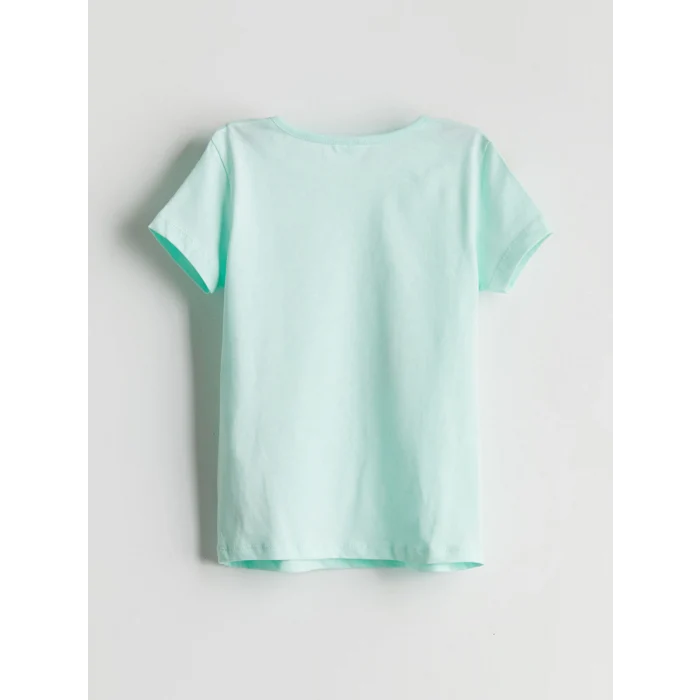 LCW Kids Turkuaz Bisiklet Yaka Baskılı Kız Çocuk Pijama Takımı