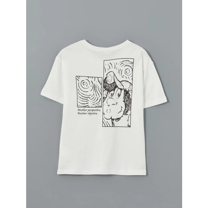 LCW Kids Ekru Bisiklet Yaka Nostaljik Maymun Baskılı Erkek Çocuk Tişört