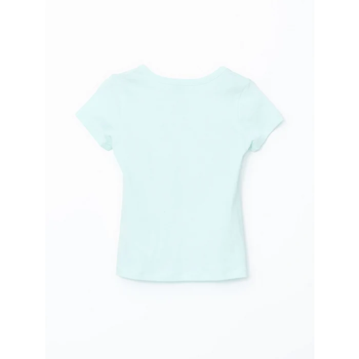 LCW Kids Turkuaz Bisiklet Yaka Baskılı Kız Çocuk Pijama Takımı