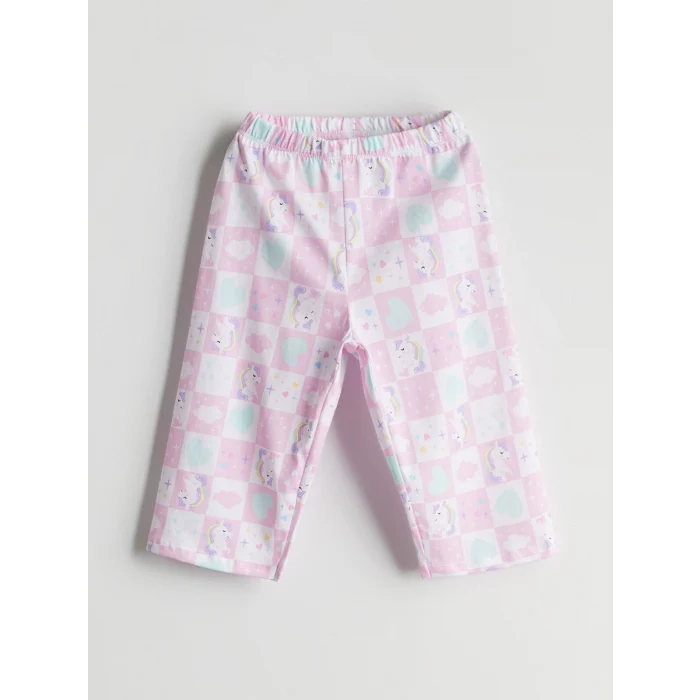 LCW Kids Turkuaz Bisiklet Yaka Baskılı Kız Çocuk Pijama Takımı