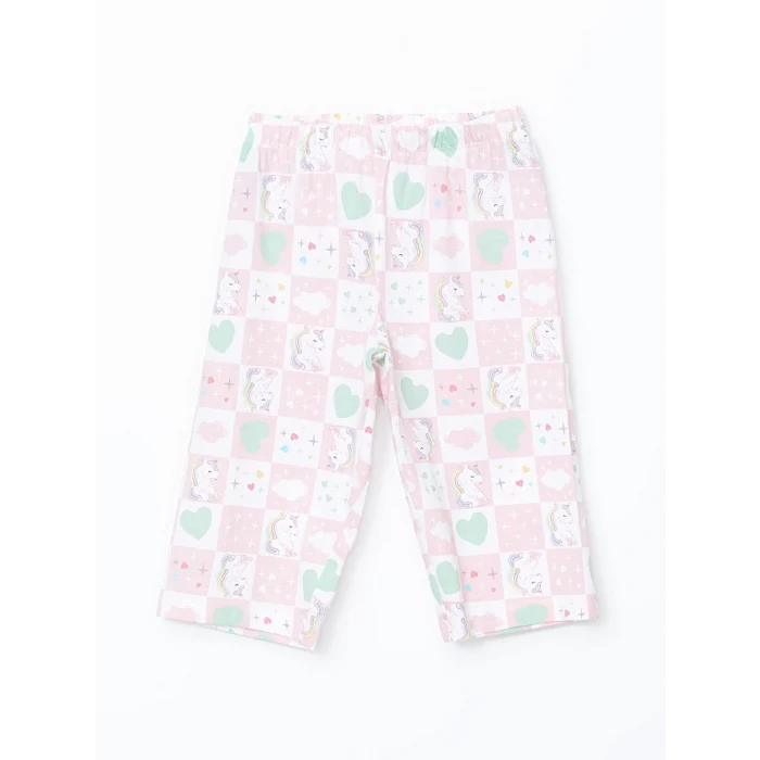 LCW Kids Turkuaz Bisiklet Yaka Baskılı Kız Çocuk Pijama Takımı