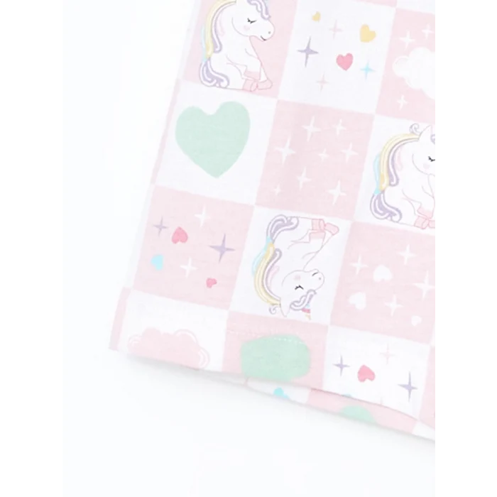 LCW Kids Turkuaz Bisiklet Yaka Baskılı Kız Çocuk Pijama Takımı