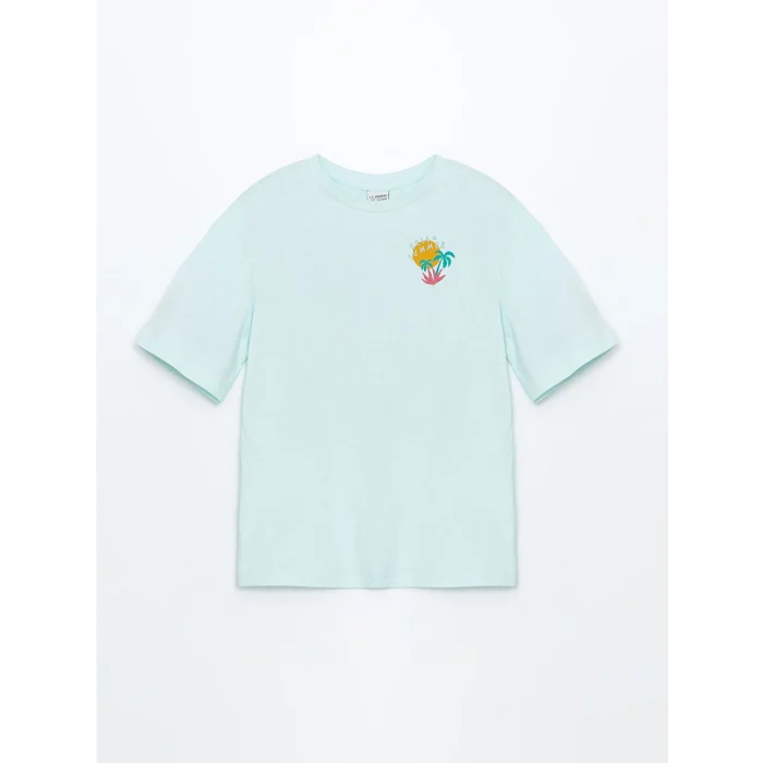 LCW Kids Turkuaz Bisiklet Yaka Kız Çocuk Tişört