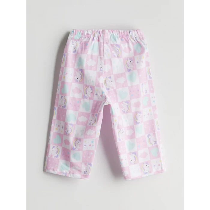 LCW Kids Turkuaz Bisiklet Yaka Baskılı Kız Çocuk Pijama Takımı