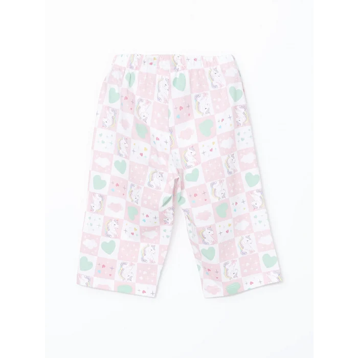 LCW Kids Turkuaz Bisiklet Yaka Baskılı Kız Çocuk Pijama Takımı