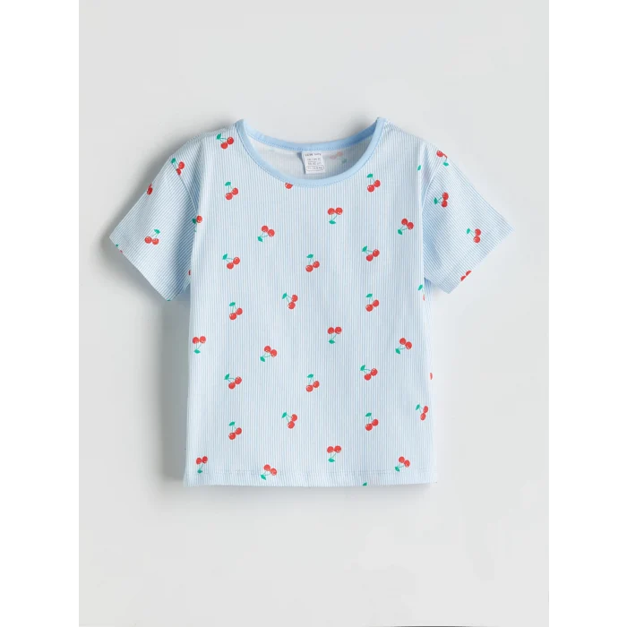 LCW baby Mavi Kiraz Baskılı Kız Bebek Tişört ve Şort 2li