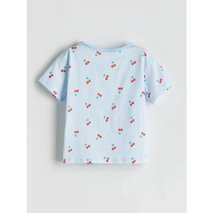 LCW baby Mavi Kiraz Baskılı Kız Bebek Tişört ve Şort 2li
