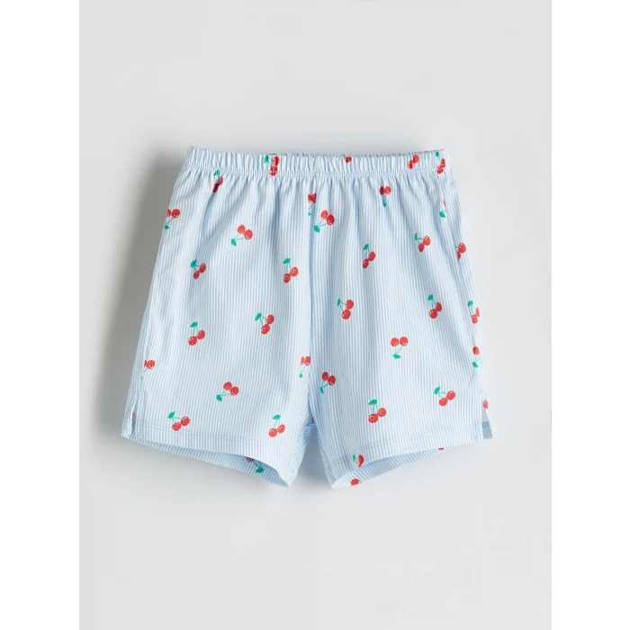 LCW baby Mavi Kiraz Baskılı Kız Bebek Tişört ve Şort 2li