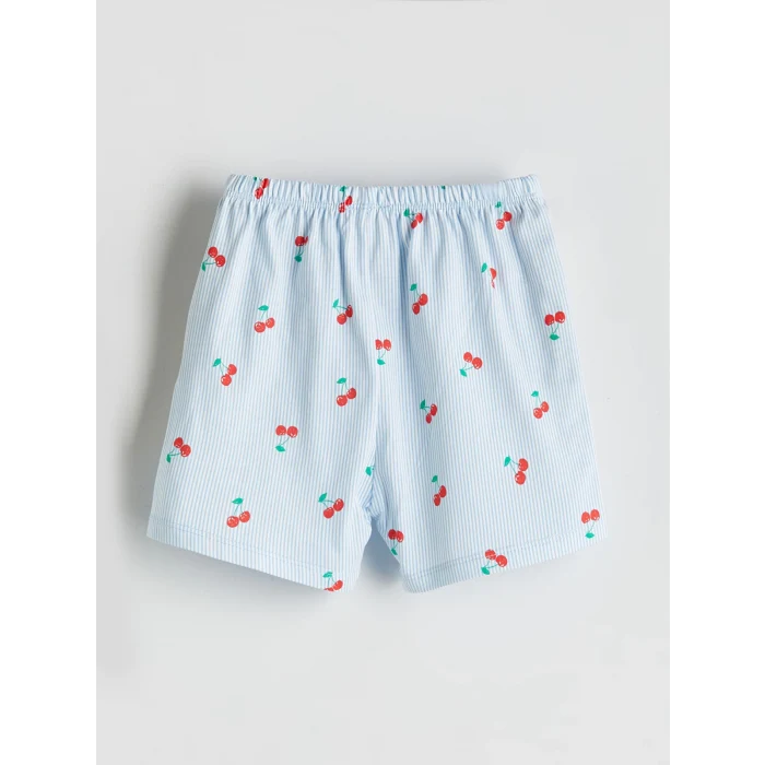 LCW baby Mavi Kiraz Baskılı Kız Bebek Tişört ve Şort 2li