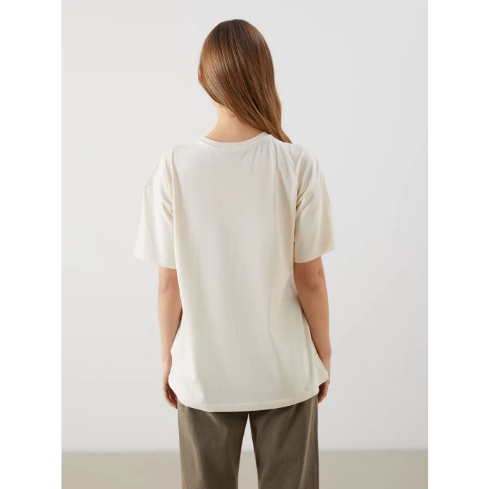 XSIDE Bej Bisiklet Yaka Los Angeles Baskılı Kadın Tişört