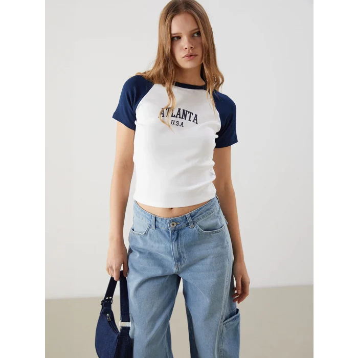 XSIDE Ekru Bisiklet Yaka Atlanta Baskılı Kadın Body