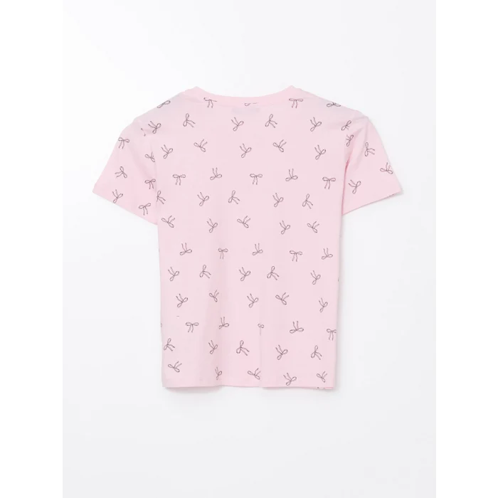 XSIDE Pembe Bisiklet Yaka Desenli Kadın Tişört