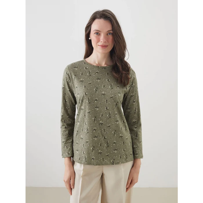 LCW Grace Haki Bisiklet Yaka Çiçekli Kadın Bluz