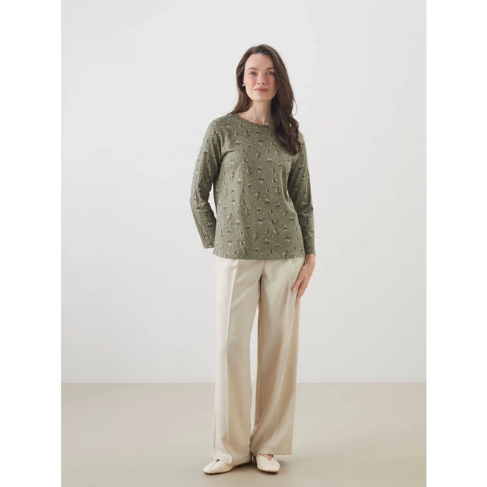 LCW Grace Haki Bisiklet Yaka Çiçekli Kadın Bluz