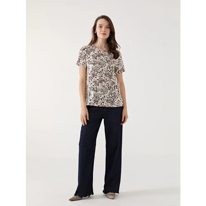 LCW Grace Bej Bisiklet Yaka Desenli Kadın Bluz